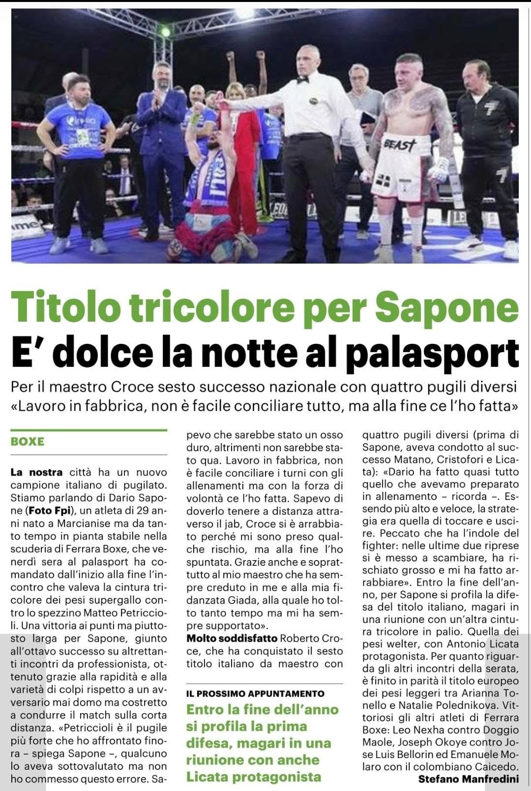 Titolo tricolore per Sapone — è dolce la notte al palasport