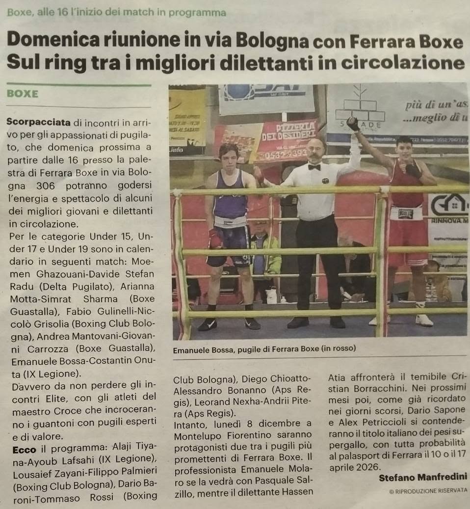 Domenica riunione in via Bologna con Ferrara Boxe