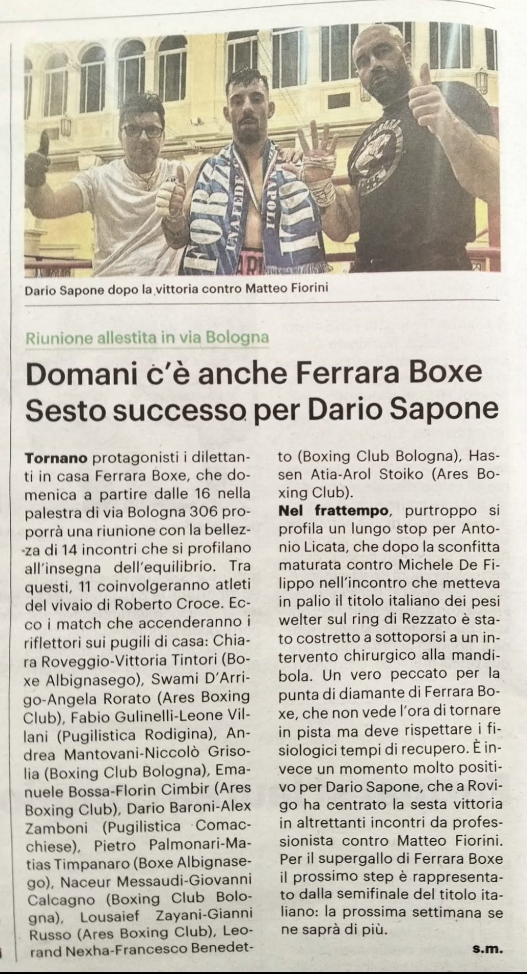 Sesto successo per Dario Sapone