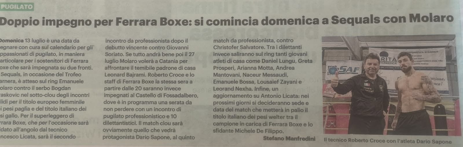 Doppio impegno per Ferrara Boxe: si comincia domenica a Sequals con Molaro